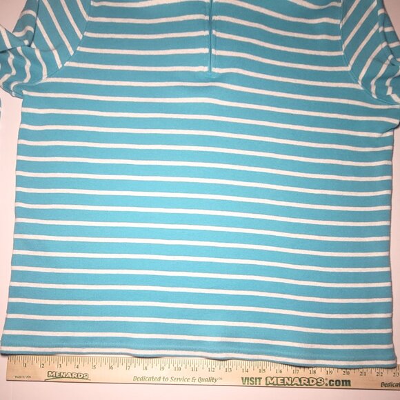 L.L. Bean Womens Sky Blue and White Striped 1/4 Zip Long Sleeve Shirt Size 2X - Picture 6 of 13